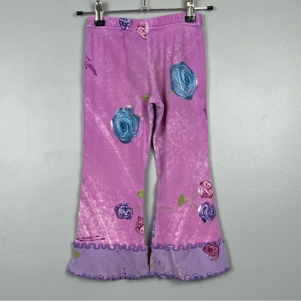 Indygo Artwear pink & purple handpainted floral ruffled 2 piece set, size 4.
